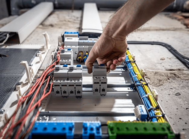 male-electrician-works-switchboard-with-electrical-connecting-cable